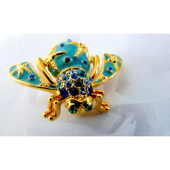 VTG Joan Rivers Gold STARFISH BEE PIN Brooch Gold Star Fish Blue Pave Crystal - Picture 3 of 5